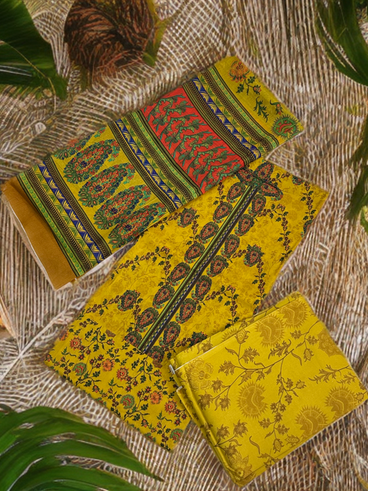 High Quality Unstiched Salwar Kameez/Product Name- Yellow Sunflower