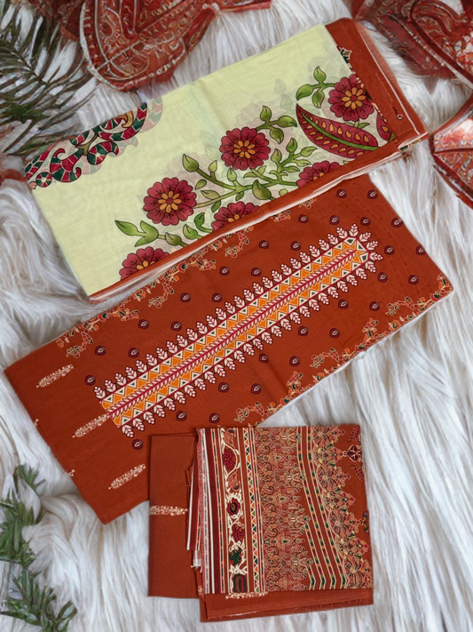 High Quality Unstiched Salwar Kameez/Product Name- Tangerine